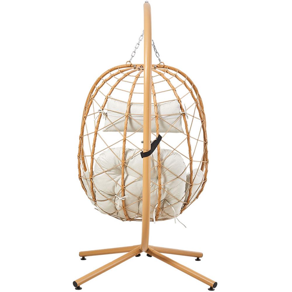 Living and Home Beige and Yellow Adjustable Swing Hanging Egg Chair with Headrest and Cushions Image 4