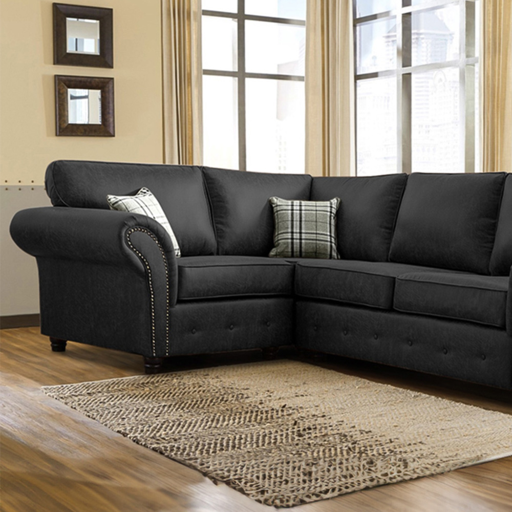 Portland Oakana Luxury 4 Seater Black Leather Left Hand Corner Sofa Image 2