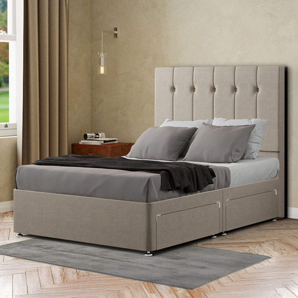 Portland Highland Small Double Cream Divan Bed with 2 Drawers and Headboard Image 1