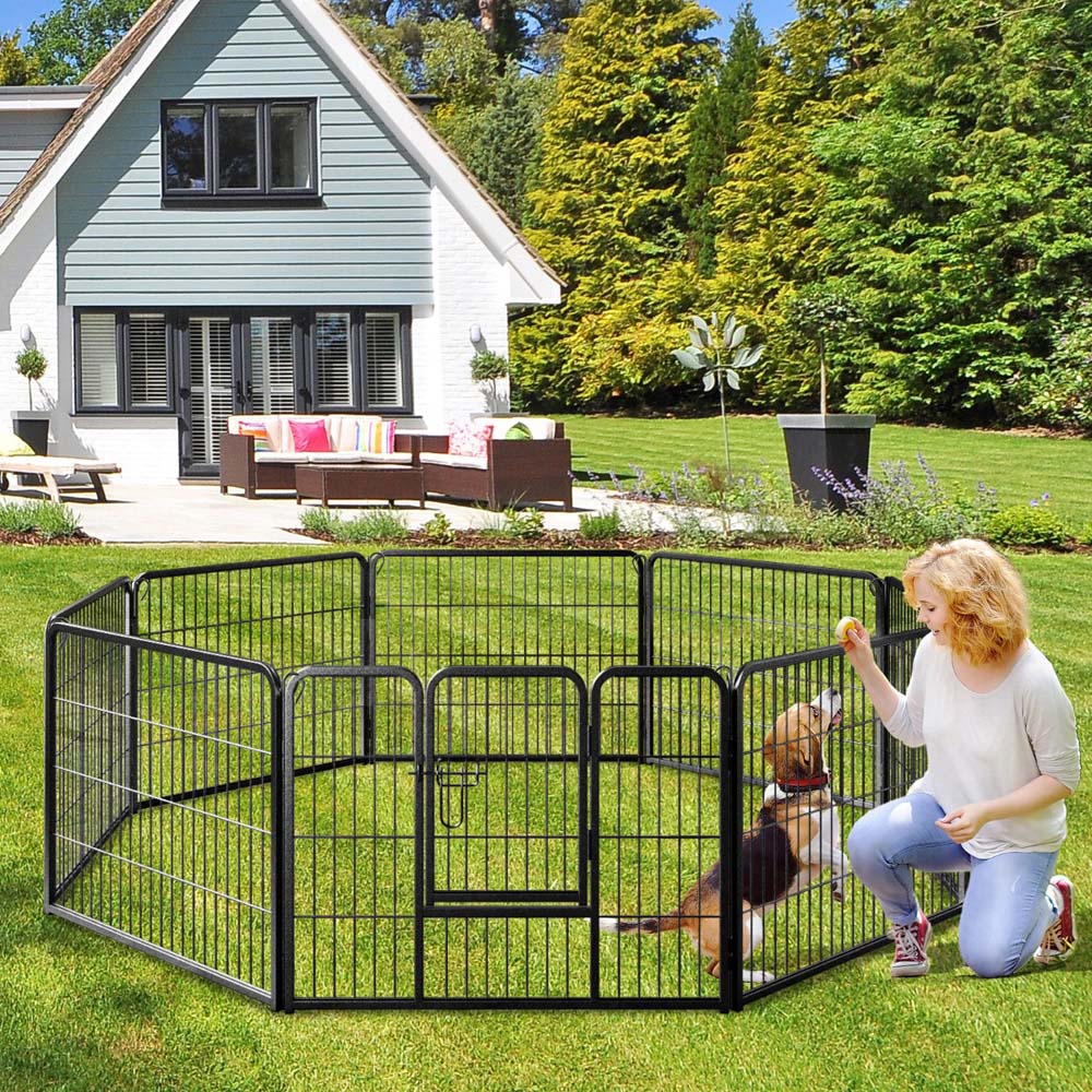 Costway Black 8 Panel 60cm Height Pen Fence with Lock and Door Image 3