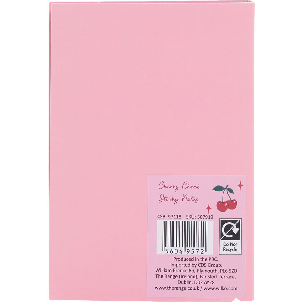 wilko Cherry Check Sticky Notes Pink Image 4