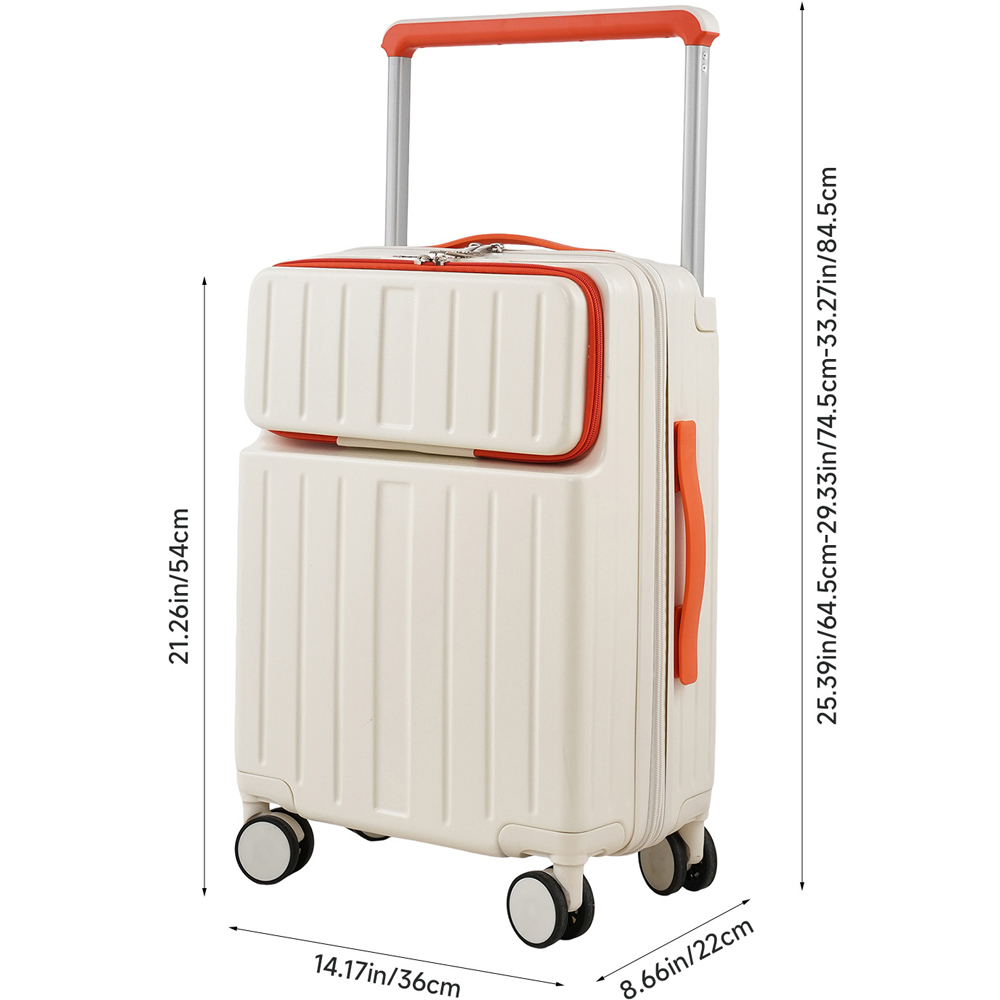 H&O Direct Orange and White ABS Suitcase with Front Opening and Spinner Wheels 20 inch Image 6