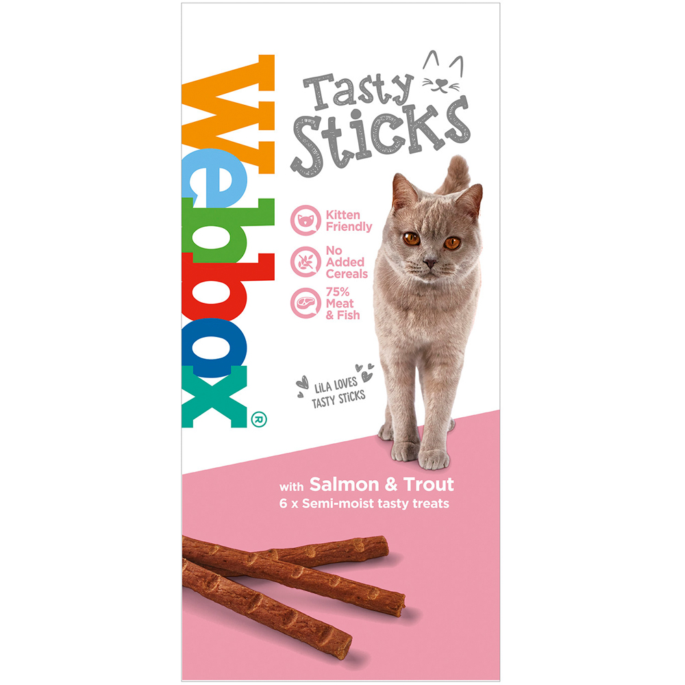 Webbox Tasty Sticks Salmon and Trout Semi Moist Kitten Treat 30g 6 Pack Image 1