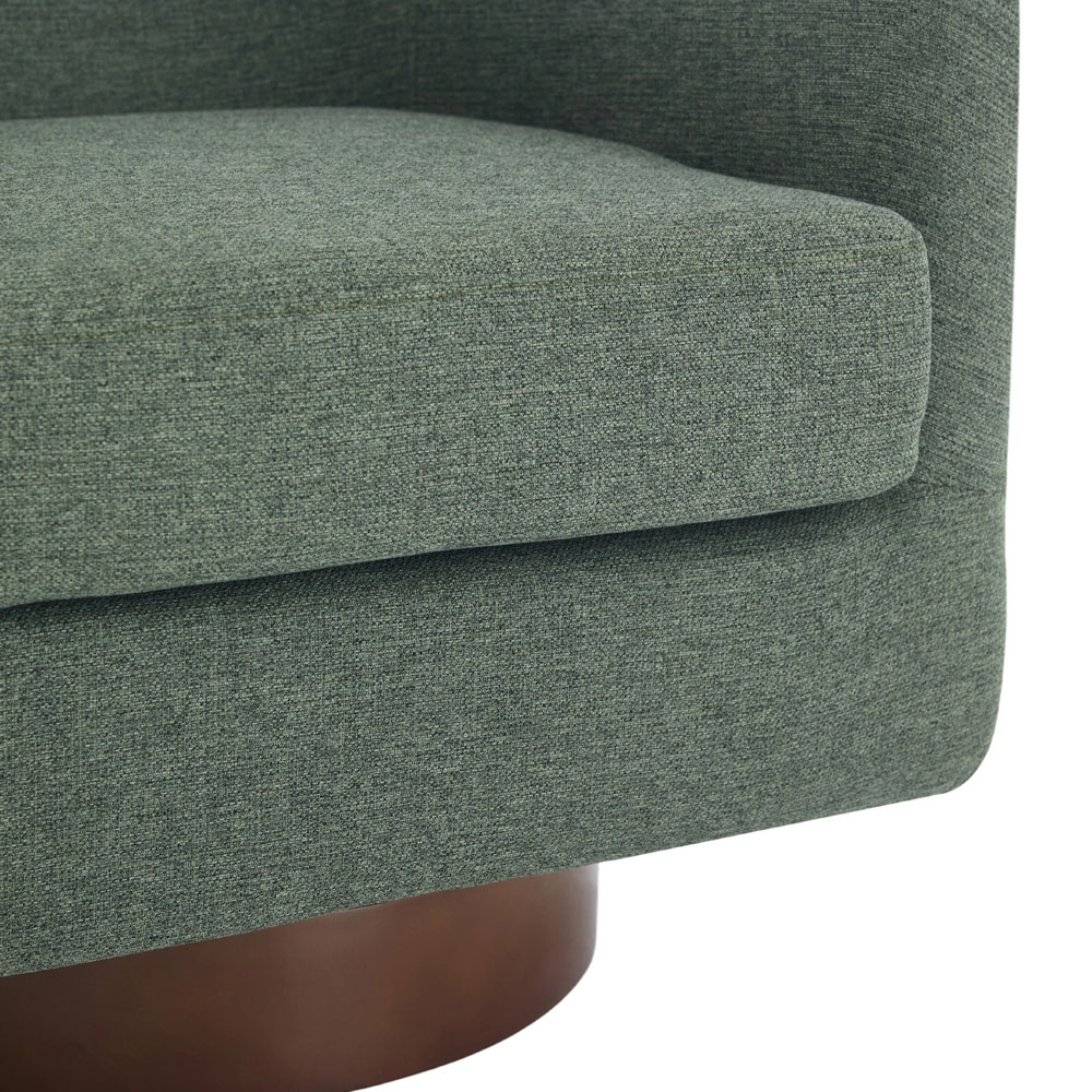 Living and Home Dark Green Linen Curved Barrel Swivel Armchair Image 6
