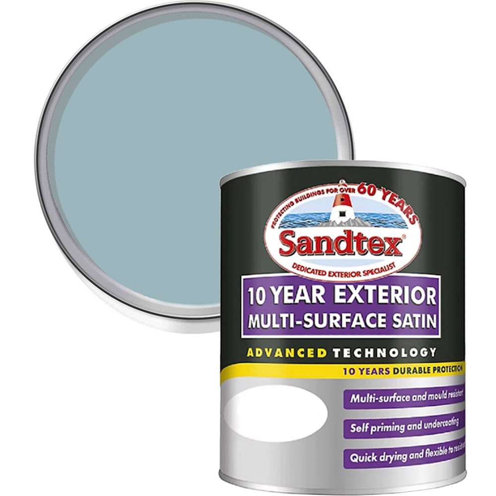 Sandtex Retail Gentle Blue Multi Surface Satin Paint 750ml Image 1