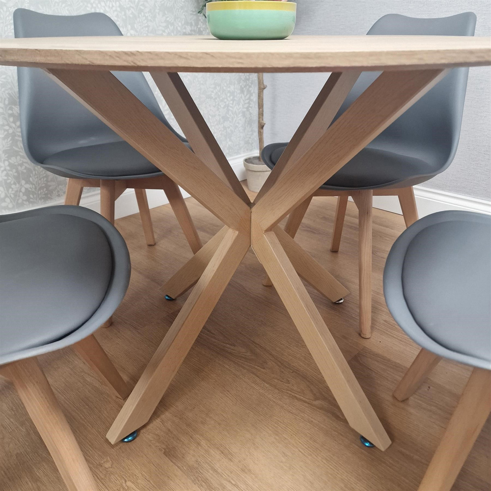 Kosy Koala 4 Seater Wood Effect Faux Leather Round Dining Set Grey Image 3