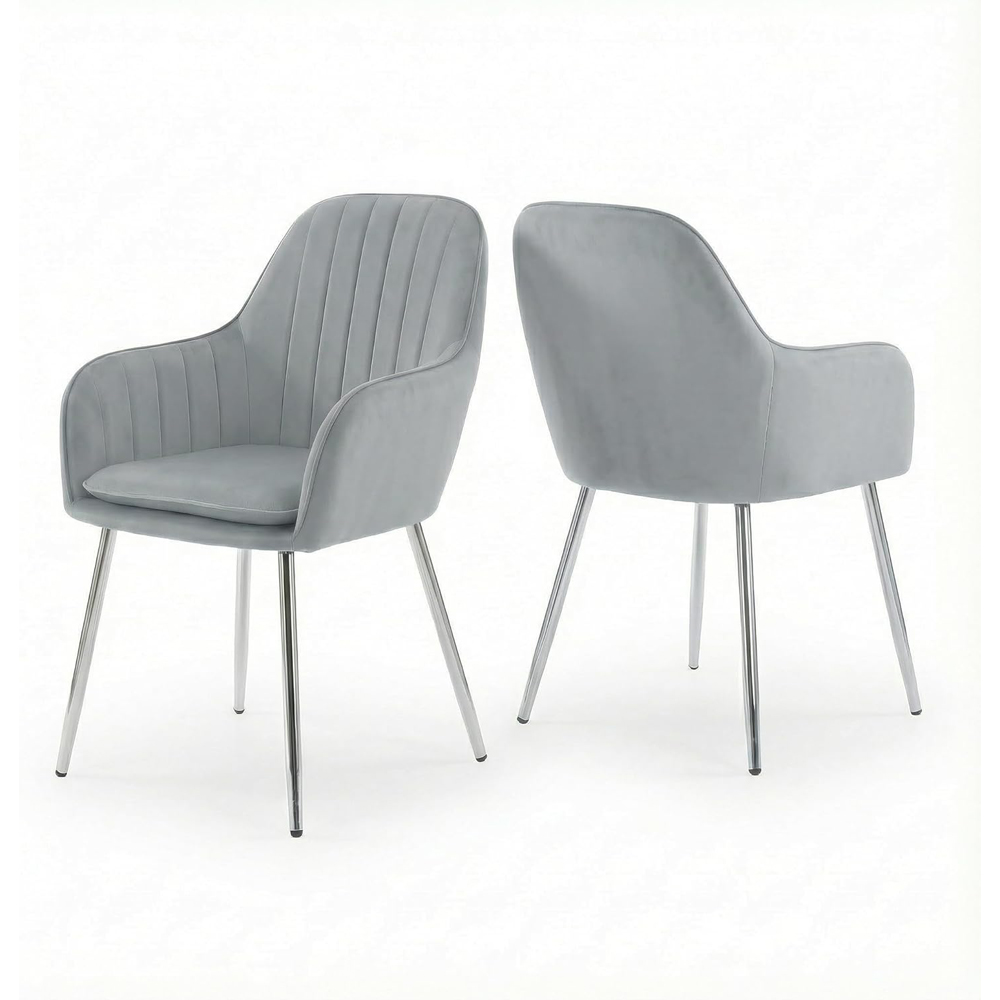 Alivio Set of 2 Grey Velvet Upholstered Dining Chairs Image 2