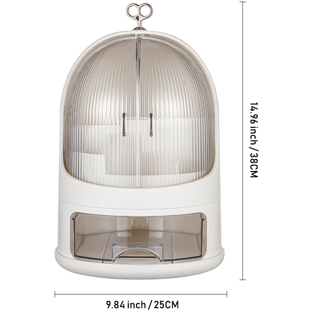 Living and Home Large White Freestanding Dustproof Rotating Makeup Organizer Image 8