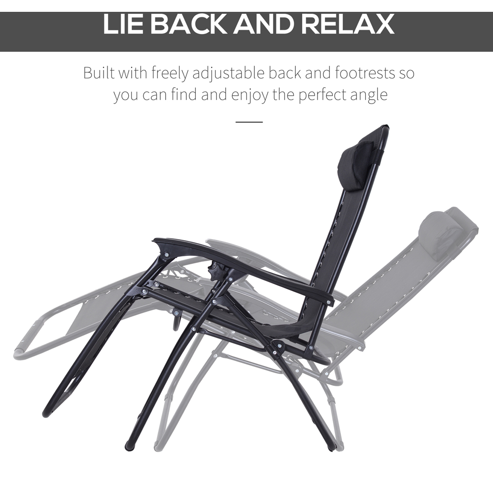 Outsunny Black Metal Reclining Chair with Head Pillow Image 4