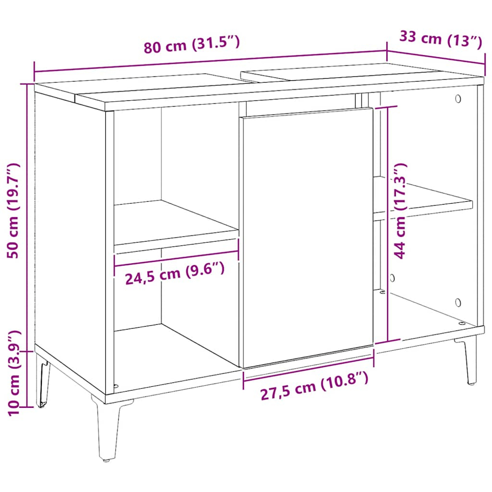 vidaXL Single Door 4 Open Compartment Artisan Oak Bathroom Sink Cabinet Image 9