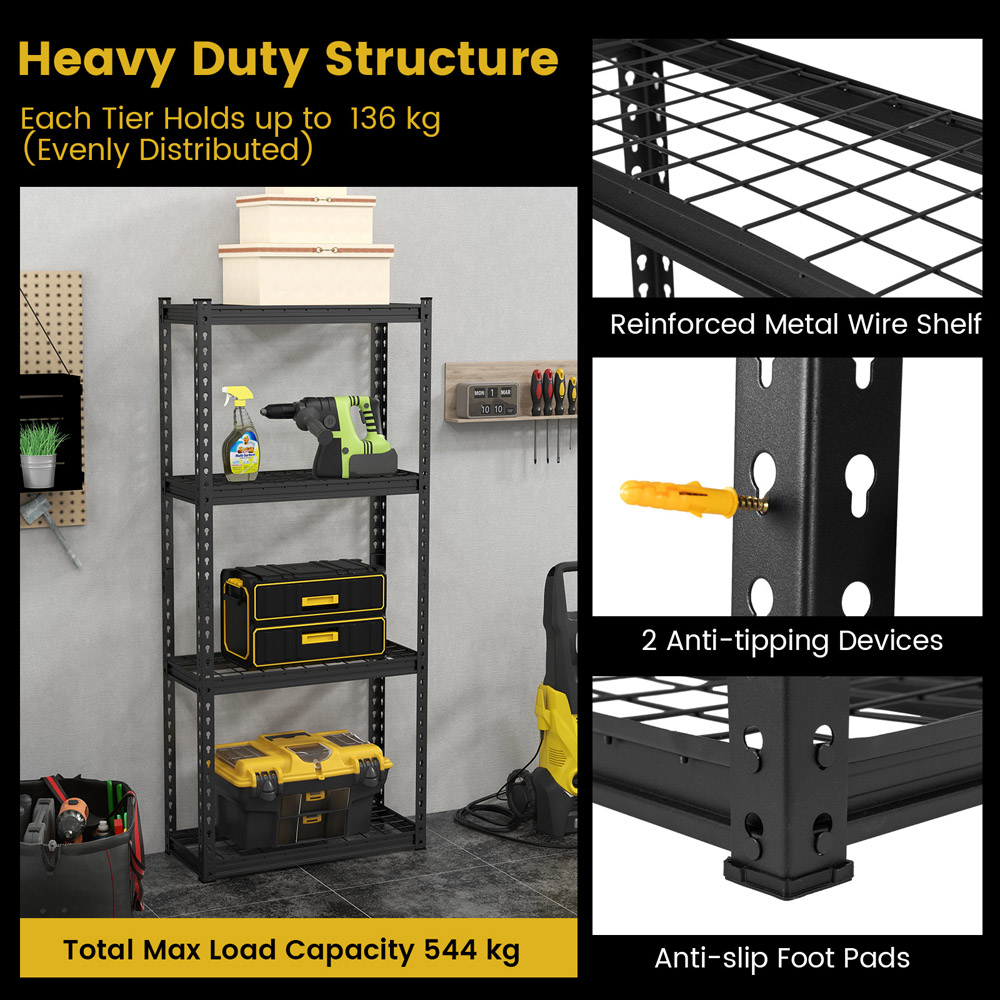 Costway 4 Shelf Black Garage Shelving Unit Image 6