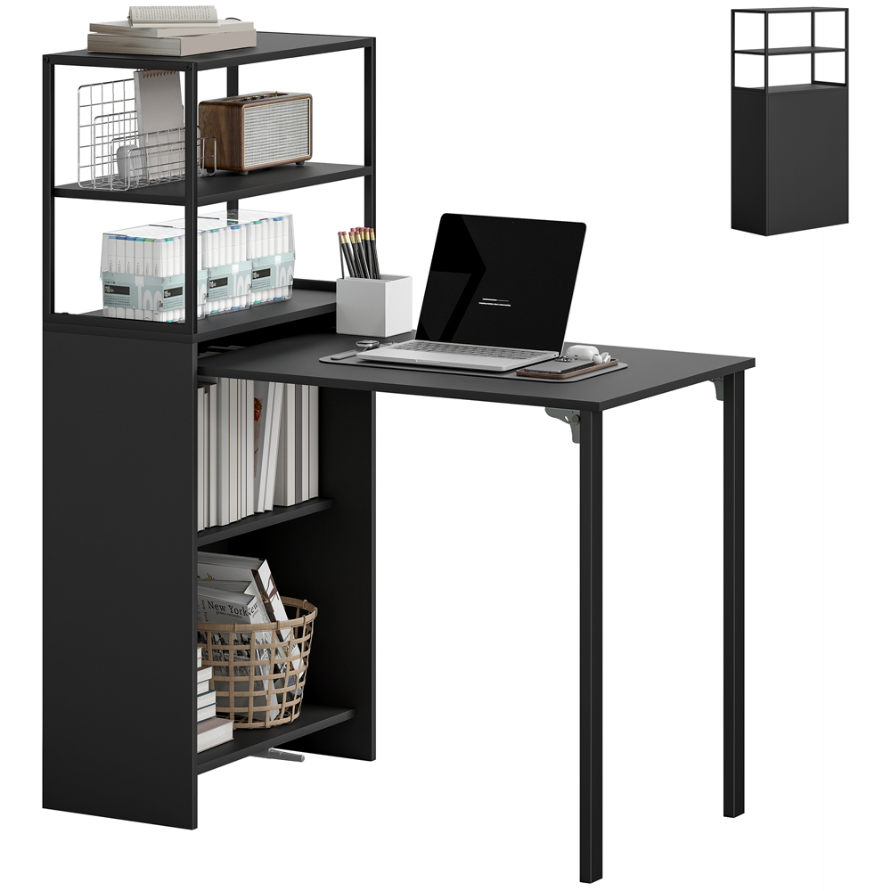 Portland 5 Shelf Foldable Multifunctional Computer Desk Black Image 2