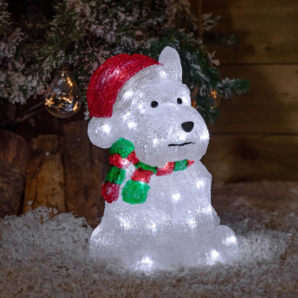 Samuel Alexander White LED Acrylic Westie Dog Christmas Decoration 31cm Image 5