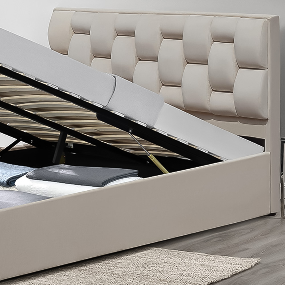 Brooklyn King Size Cream Velvet Weaved Headboard Storage Ottoman Bed Image 2
