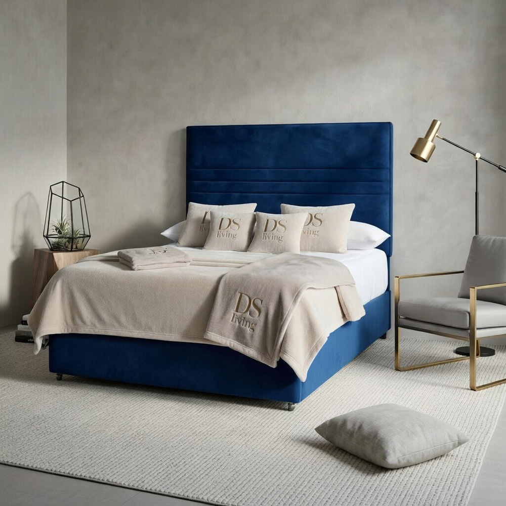 DS Living Harrington Double Dark Blue Plush Divan Bed Image 5