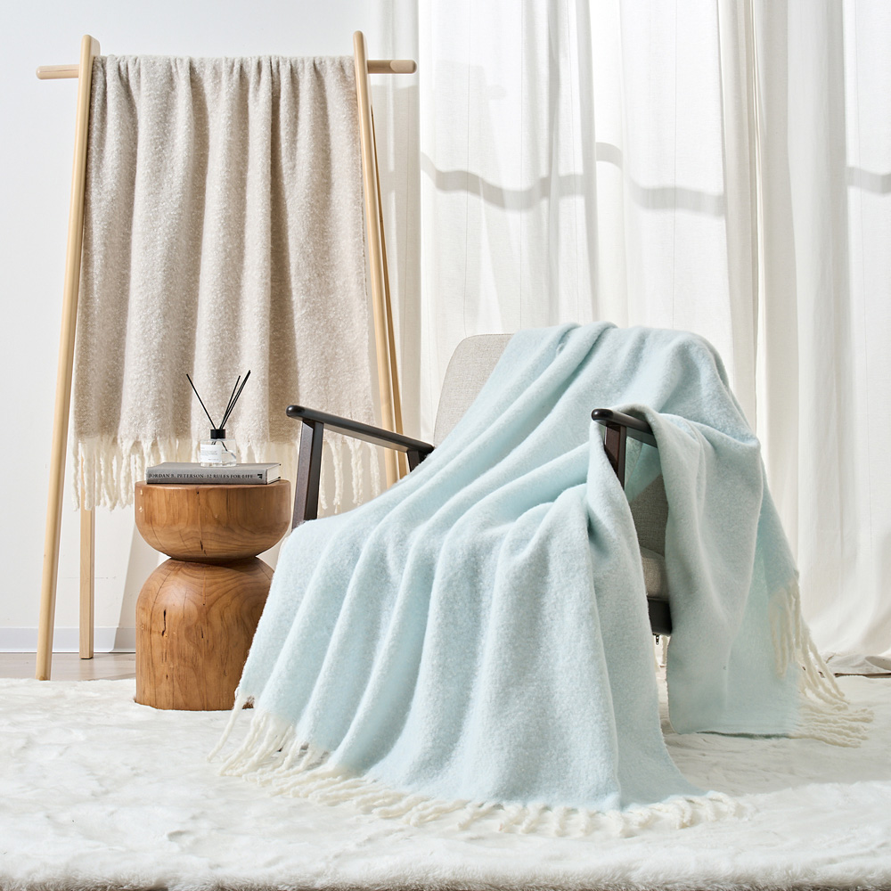 Cloud Touch Aisling Faux Mohair Fringed Duck Egg Throw 127 x 170cm Image 3