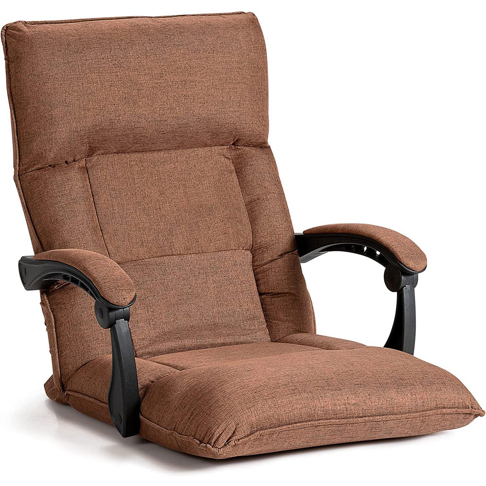 Costway Brown Floor Sofa Chair with Adjustable Backrest Image 2