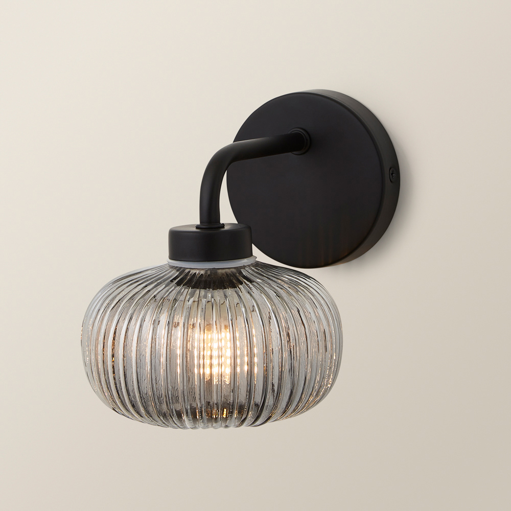 ValueLights Amaia Matt Black Smoked Ribbed Glass LED Wall Light Image 5