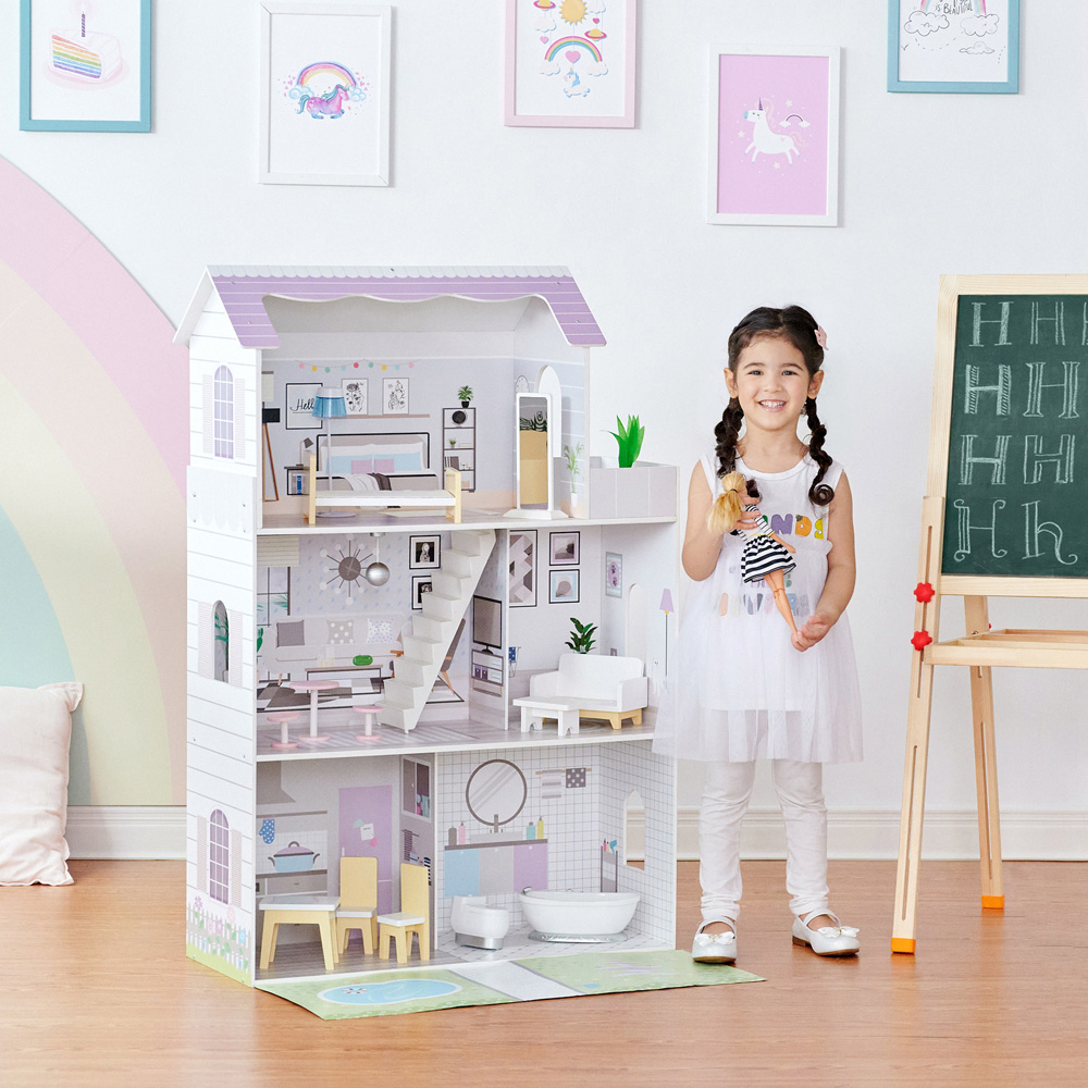 Teamson Kids Purple Grand Dollhouse with Front Garden and Matching Accessories 12 inch Image 7