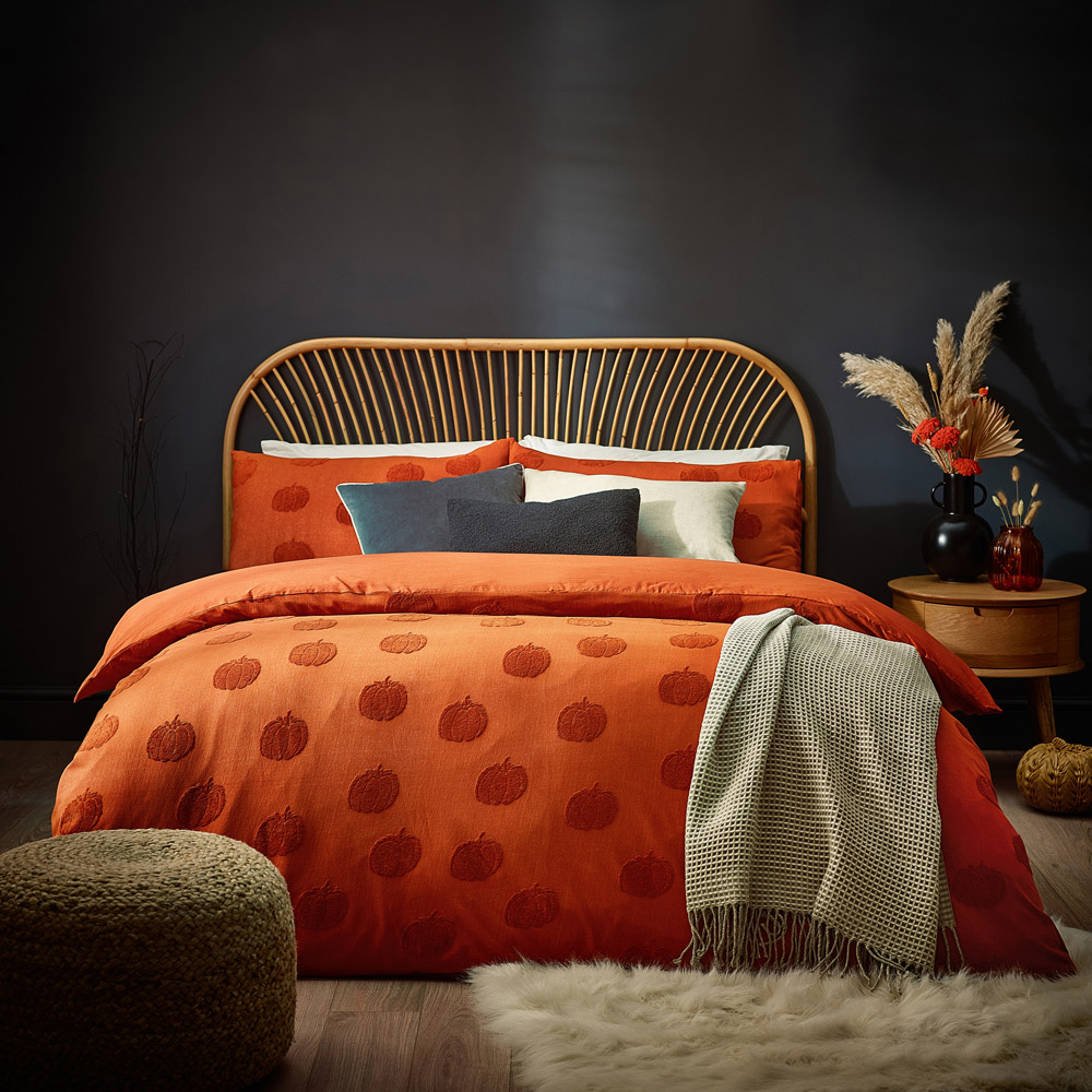 furn. Pumpkin Tufted King Size Spice Cotton Duvet Cover Set Image 4