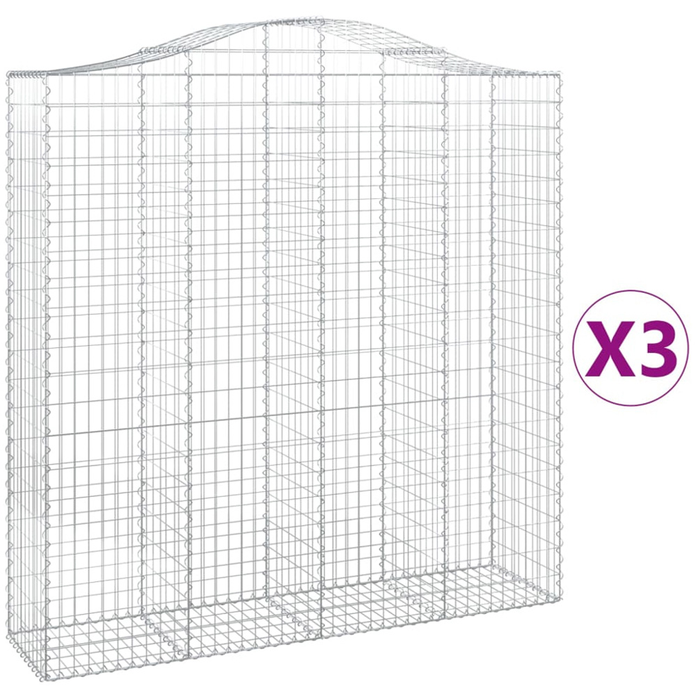 vidaXL Silver Galvanised Iron Arched Gabion Basket 200/220 x 50 x 200cm 3 Pack Image 4