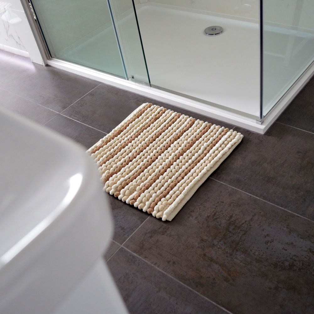 Allure Bath Fashions California Natural Striped Square Chunky Bobble Bath Mat 50 x 50cm Image 2