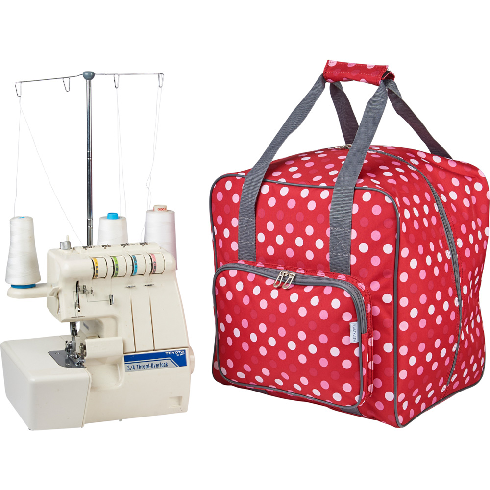 Sewing Online PT650-RED-POLKA Red Polka Overlocker Bag 38 x 35.5 x 33cm Image 2