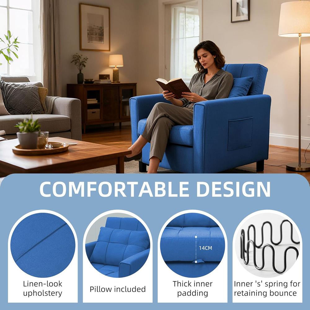 Alivio Singel Seater 3-in-1 Blue Convertible Sofa Bed Chair Image 7