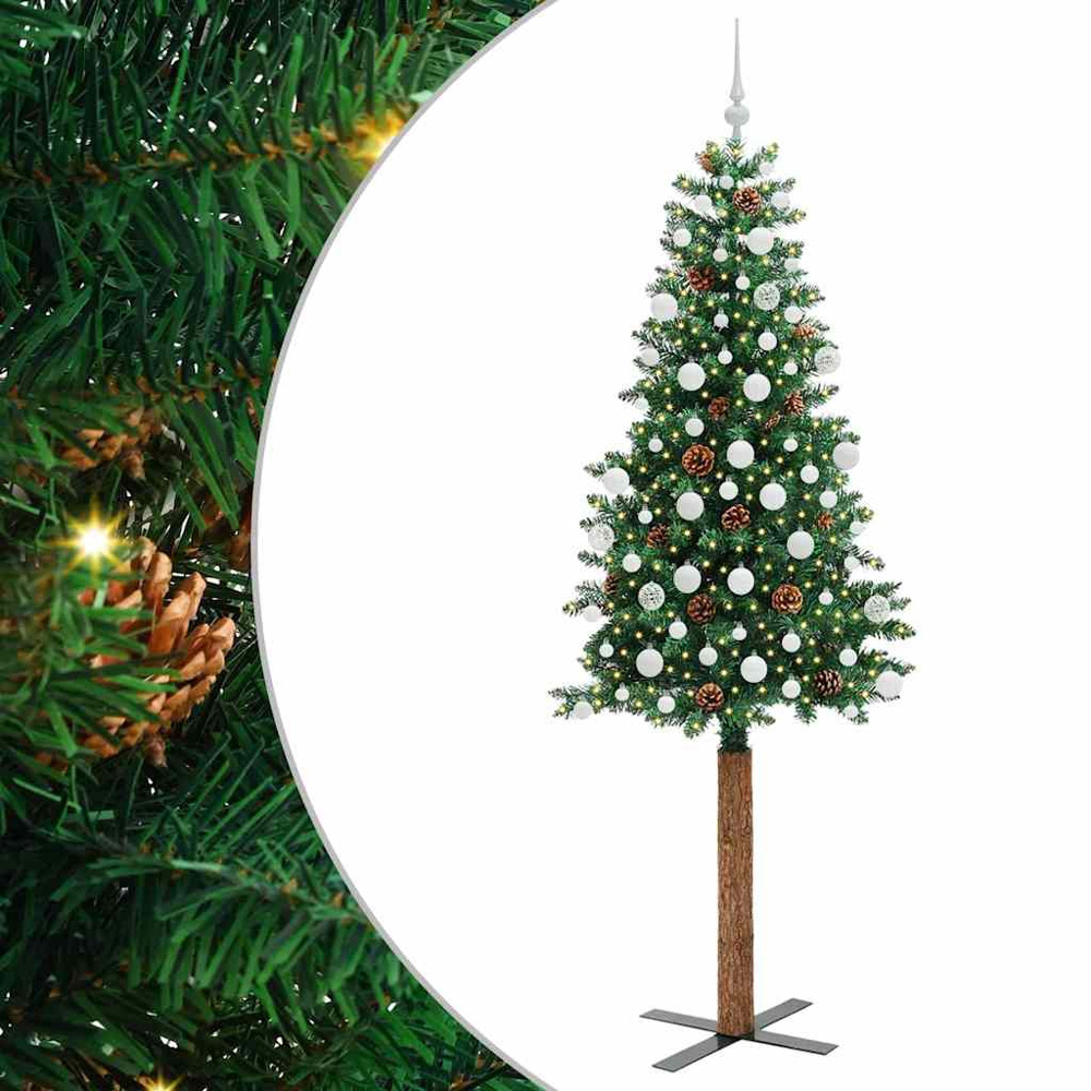 vidaXL Green Artificial Christmas Tree with Pinecones LEDs White Decoration Ornaments 7ft Image 2