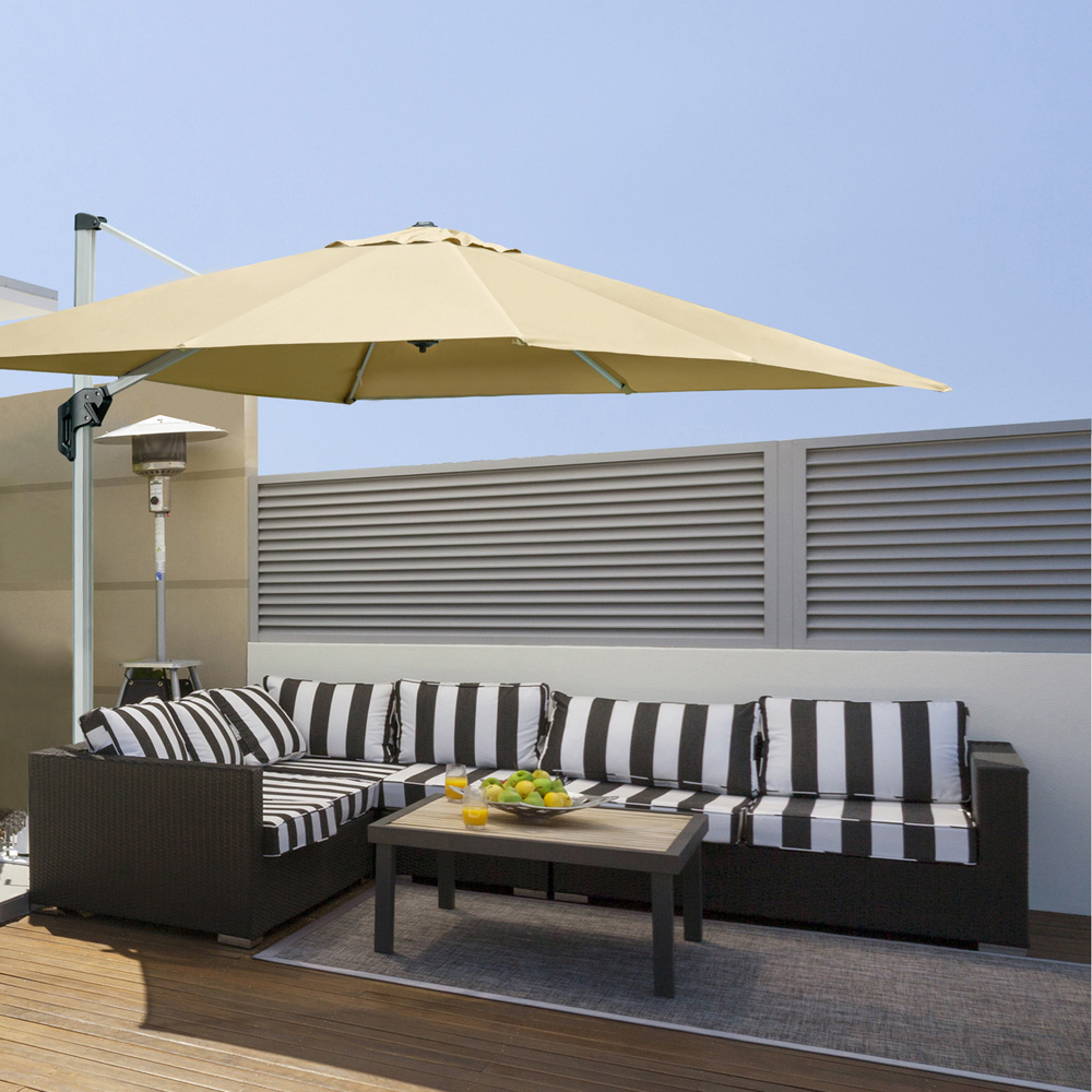Outsunny Beige Cantilever Crank and Tilt Roma Parasol with Cross Base 3m Image 2