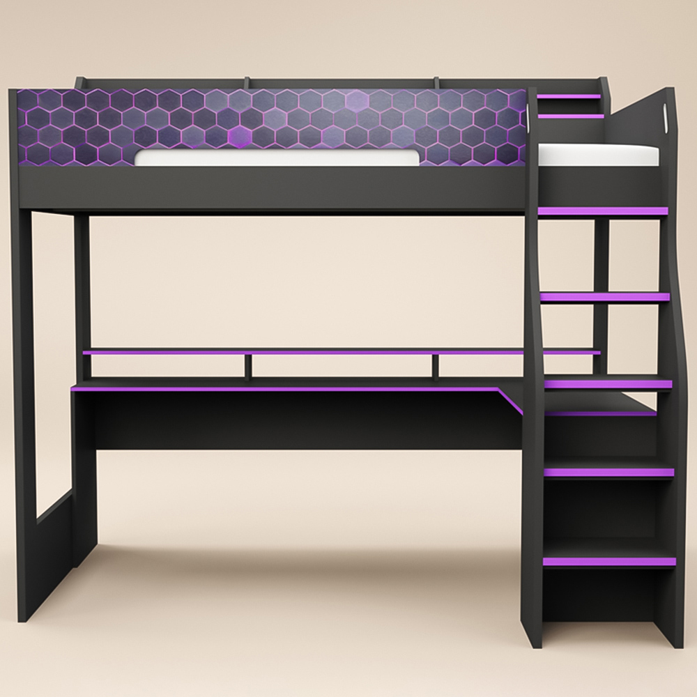 Recoil Ultimate Single Charcoal and Purple Gaming High Sleeper Bed with LED Image 3
