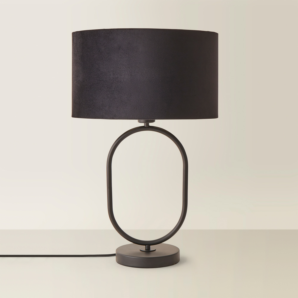 ValueLights Antonia Black Velvet Drum Shade Matte Black Oval LED Table Lamp Image 5