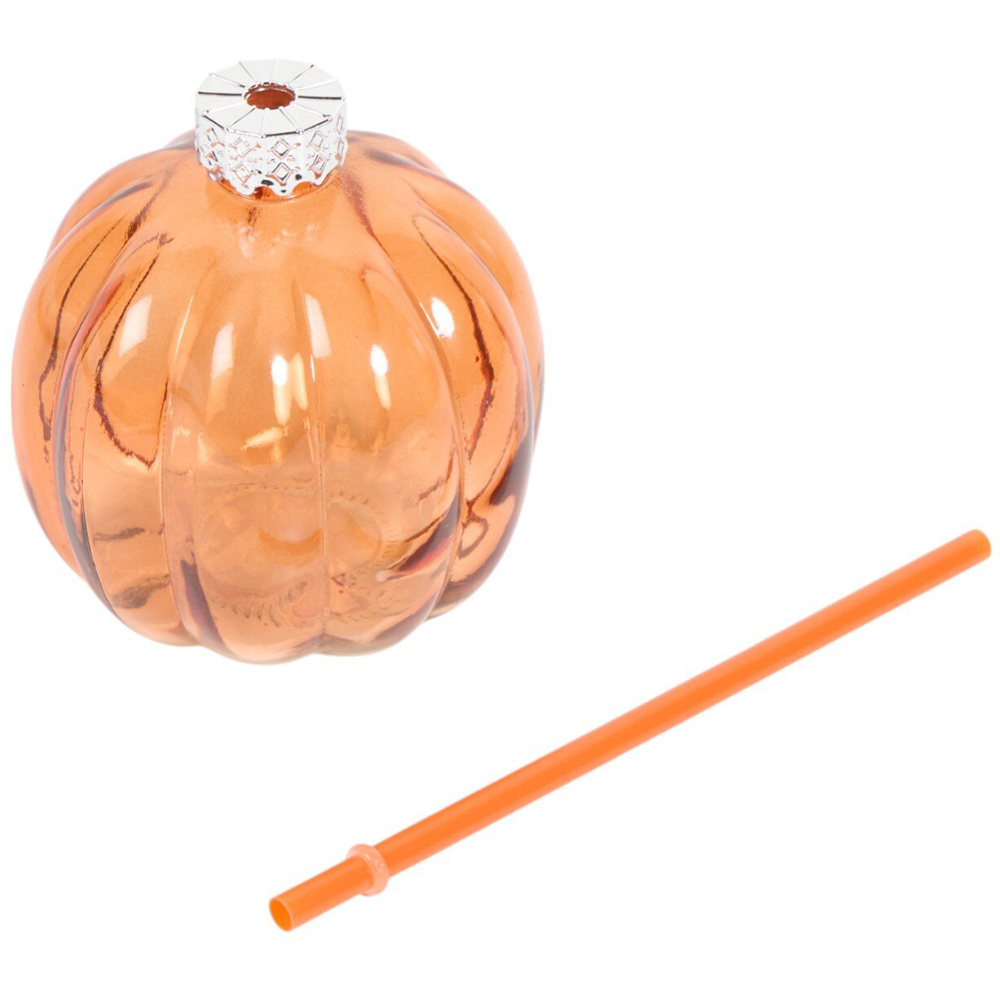 Pumpkin Shape Glass with Lid and Straw Image 5