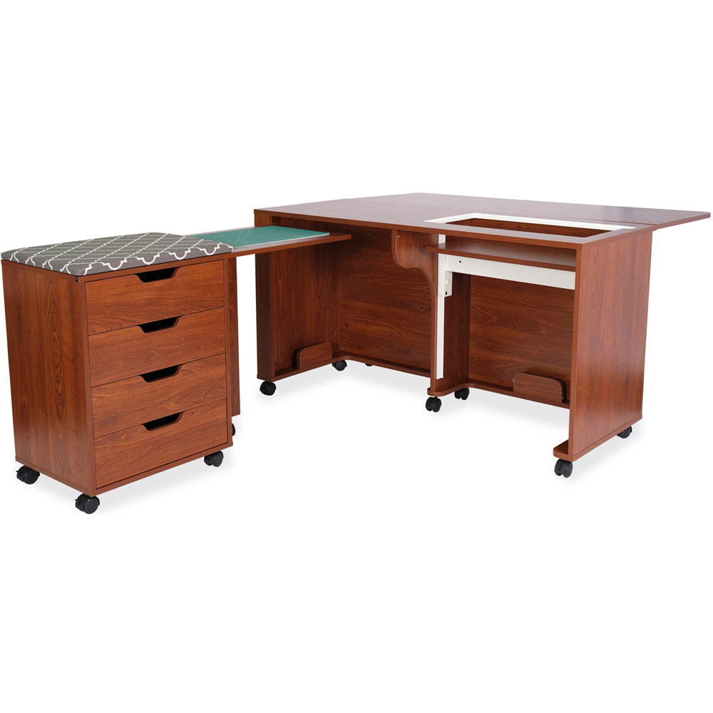 Arrow Cabinets Laverne and Shirley 455 4 Drawer Teak Fold-Away Sewing Cabinet Image 2