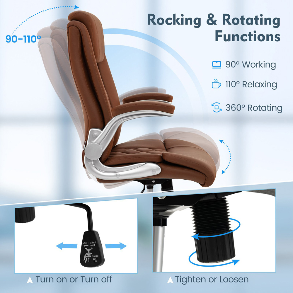 Costway Brown Adjustable PU Leather Office Chair Image 6