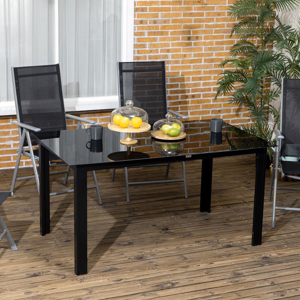 Outsunny 6 Seater Aluminium Glass Dining Table Black Image 4