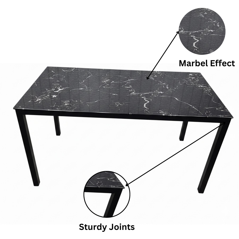 Portland 4 Seater Faux Leather Marble Effect Tabletop Dining Set Black and Chrome Image 4