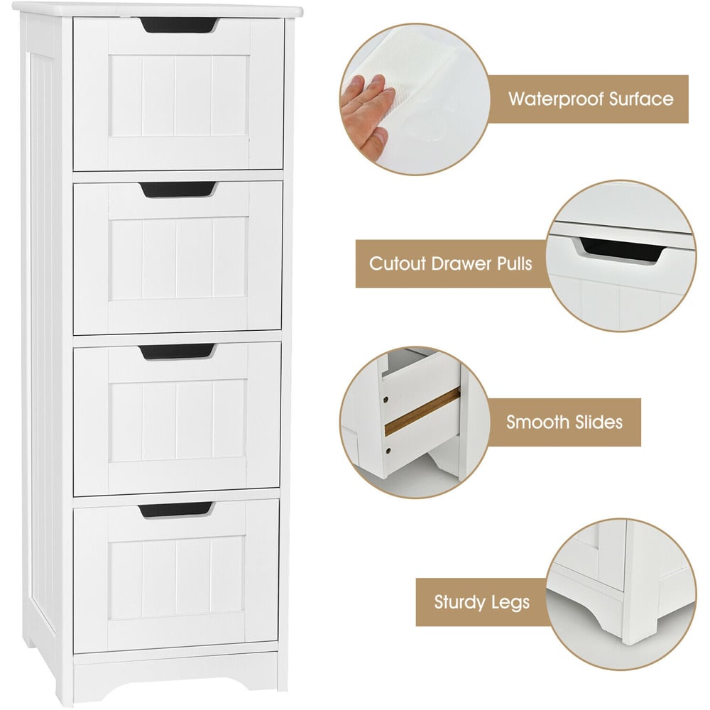 Costway 4 Drawer White Freestanding Bathroom Cabinet Image 5