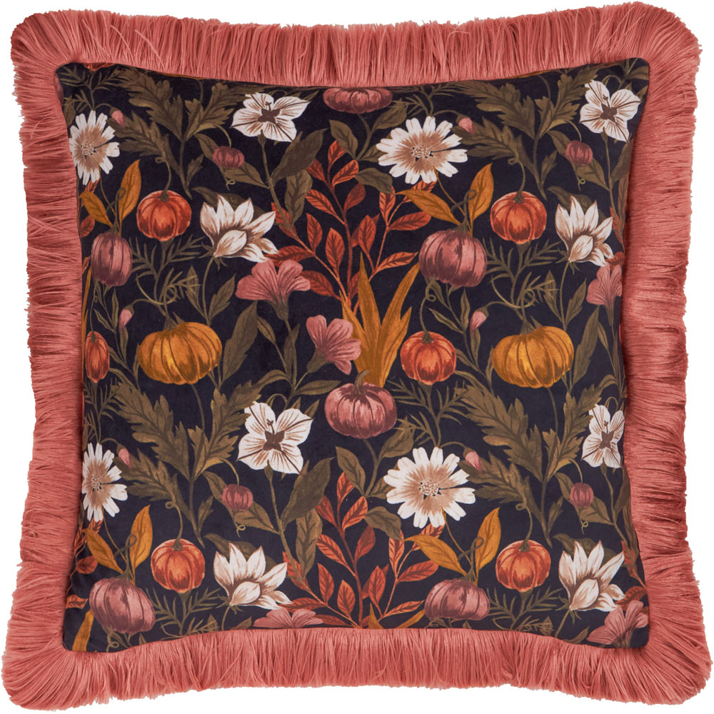 Furn Autumn Garden Burnished Rose Fringed Velvet Cushion 45 x 45cm Image 1