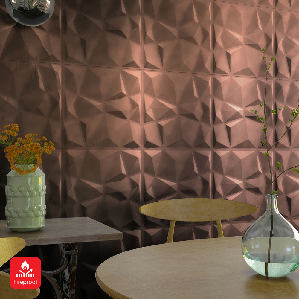 Britwall 3D Red Copper Rust Faceted Diamond PVC Wall Panel 500 x 500 x 1mm 4 Pack Image 4