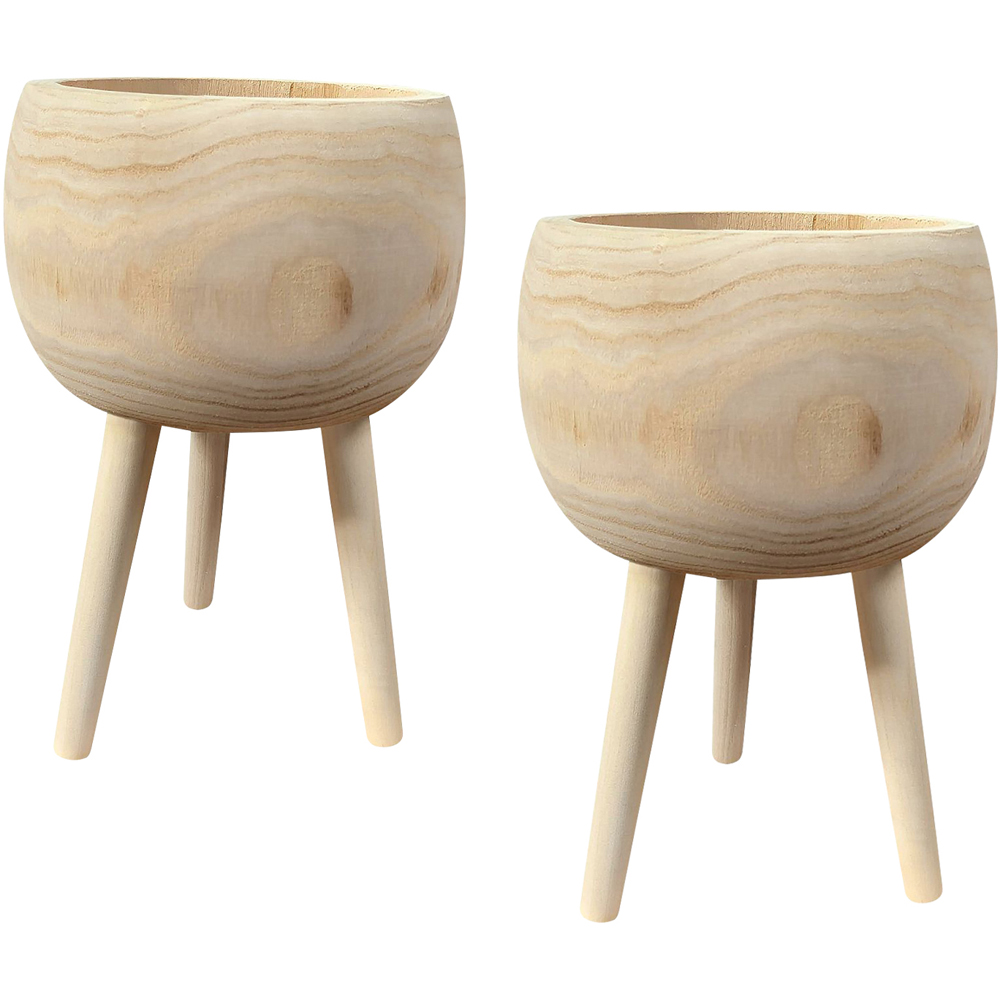LECHUZA Hortico Trend Wooden Round Indoor Plant Pot 36 x 23cm 2 Pack Image 1