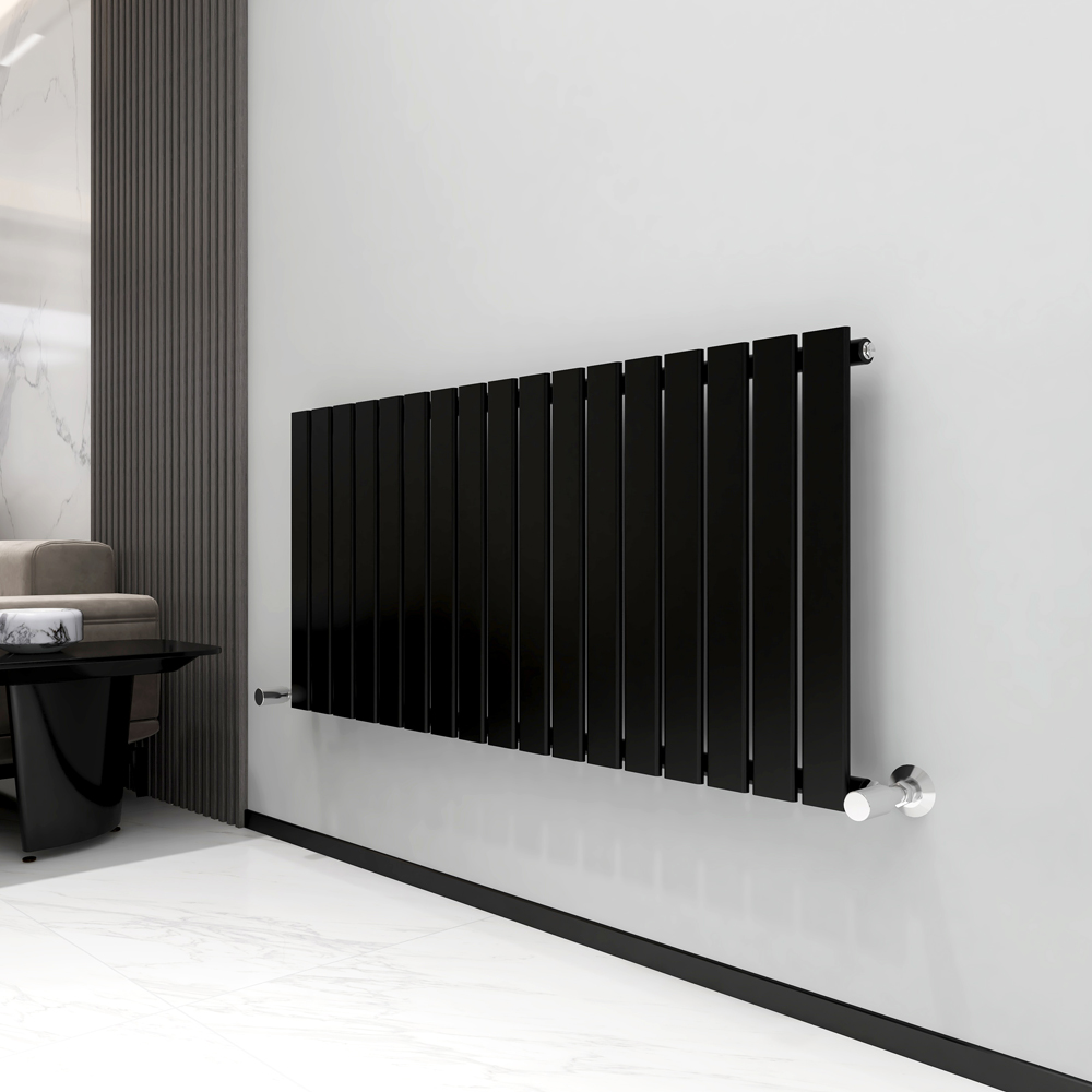 Black 3705 BTU Single Flat Panel Vertical Column Radiator 600 x 1156mm Image 2
