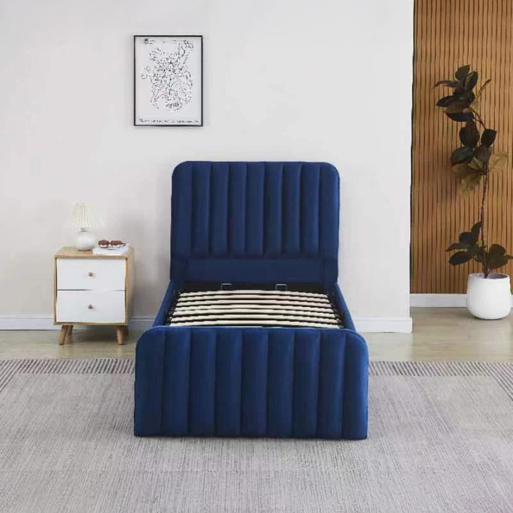 Kosy Koala Single Blue Velvet Ottoman Storage Bed Image 2