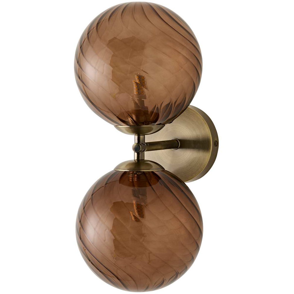 ValueLights Sydney Brushed Brass 2-Way Glass Globe Wall Light with Bulb Image 1