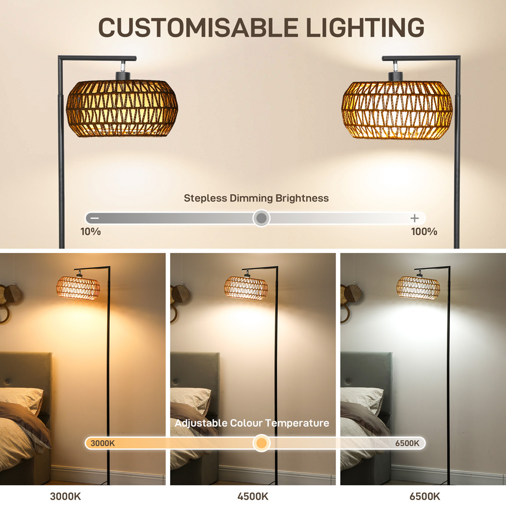 Portland Black Boho Dimmable LED Floor Lamp with Double Shade Image 7