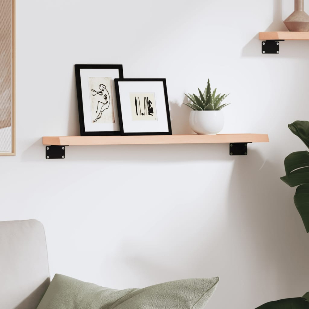 vidaXL 60cm Natural Untreated Solid Oak Wood Floating Wall Shelf Image 2