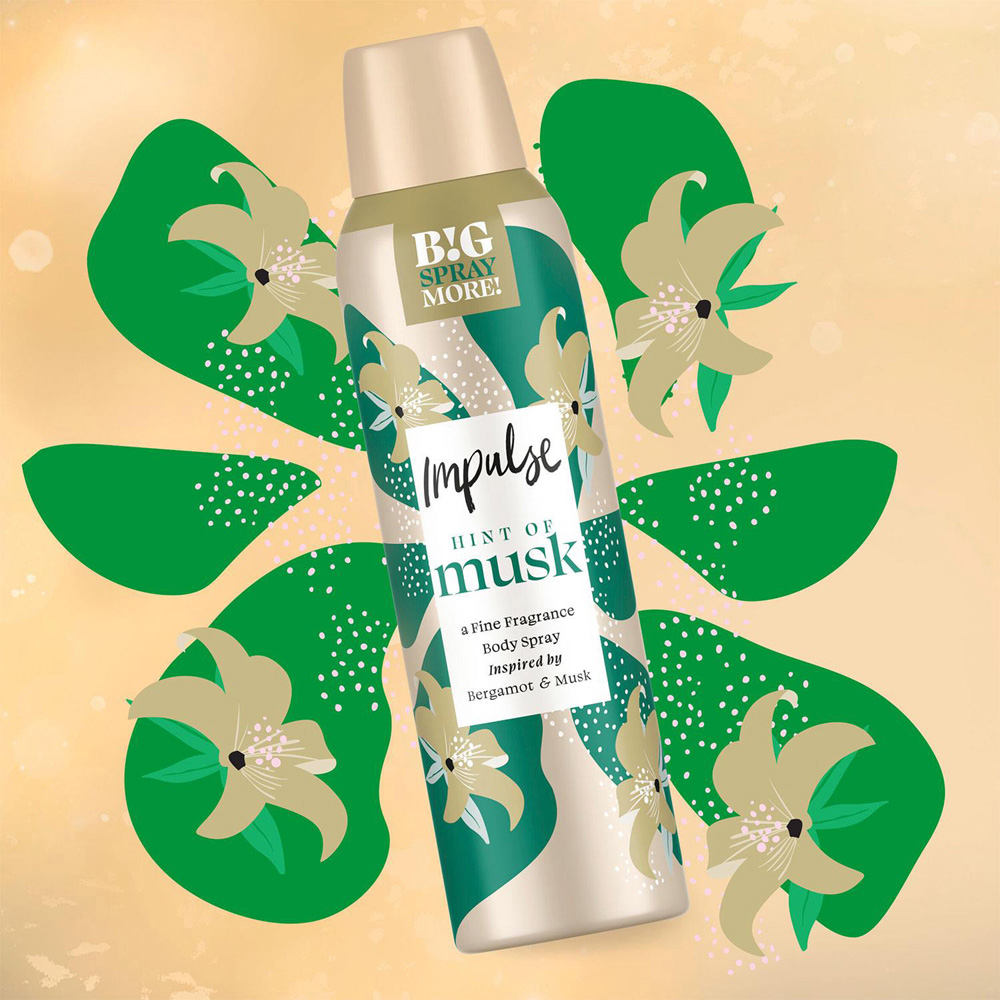 Impulse Hint of Musk and Blend of Natural Scents Body Spray Deodorant 150ml 6 Pack Image 5