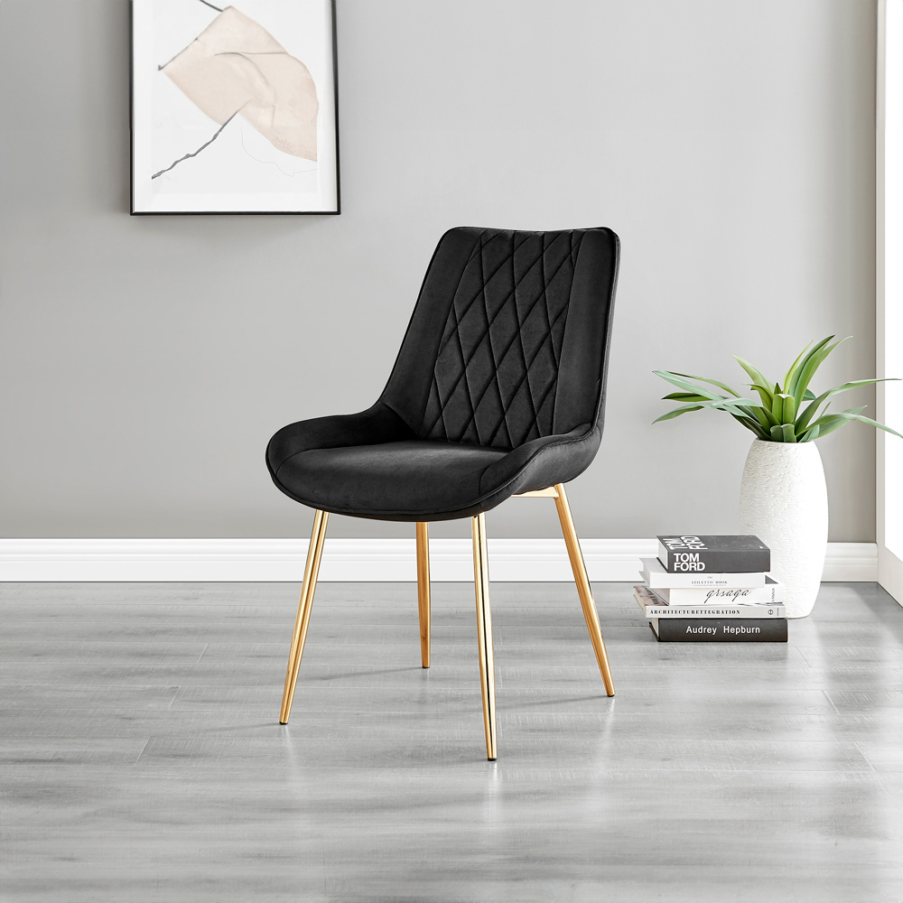 Furniturebox Cesano Set of 2 Black and Gold Velvet Dining Chair Image 6
