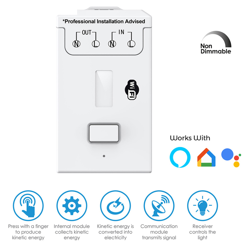 ENER-J ECO 2 Gang White Wireless Kinetic Switch and 2 500W RF and Wi-Fi Receiver Kit Image 6