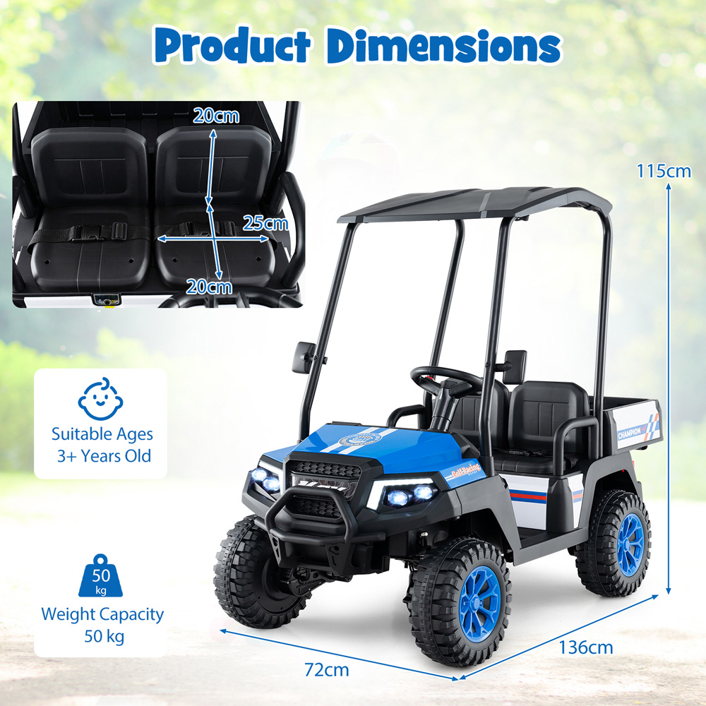 Costway Kids 2 Seater Navy 4WD Ride On Golf Cart Car with Dump Bed 24V Image 8